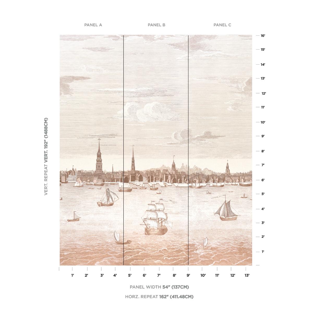 Schumacher Philadelphia Harbor 3 Panel Set Sepia Wallpaper
