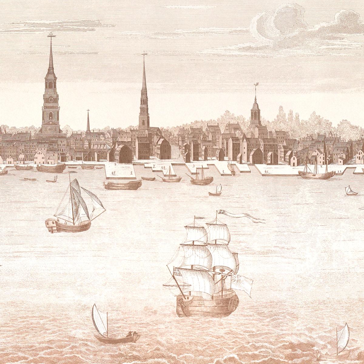 Schumacher Philadelphia Harbor 3 Panel Set Sepia Wallpaper