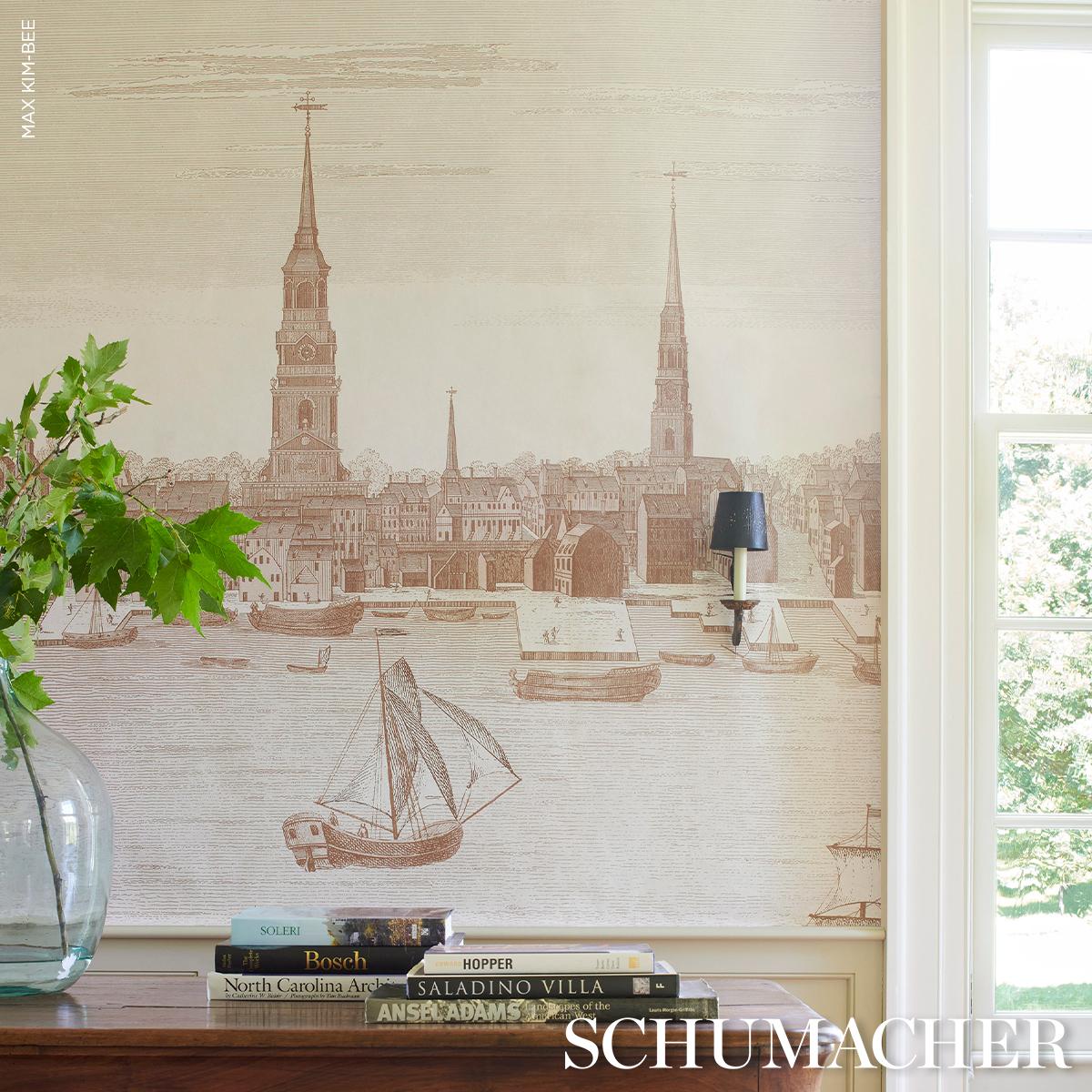 Schumacher Philadelphia Harbor 3 Panel Set Sepia Wallpaper