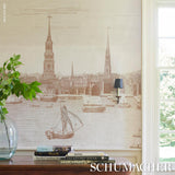 Schumacher Philadelphia Harbor 3 Panel Set Sepia Wallpaper