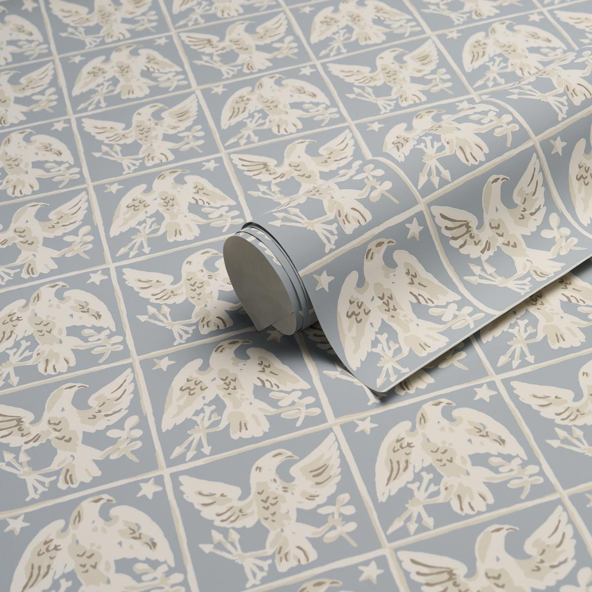 Schumacher Barton'S Eagle Hand Print Blue Wallpaper