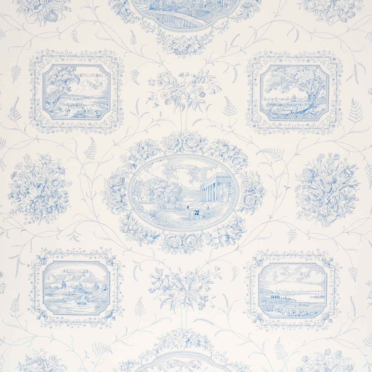Schumacher Century Scenic Toile Blue Wallpaper