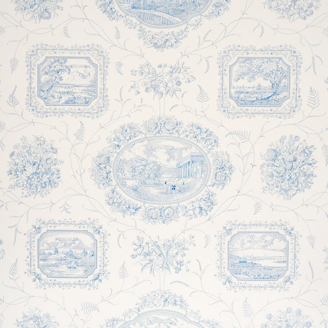 Schumacher Century Scenic Toile Blue Wallpaper
