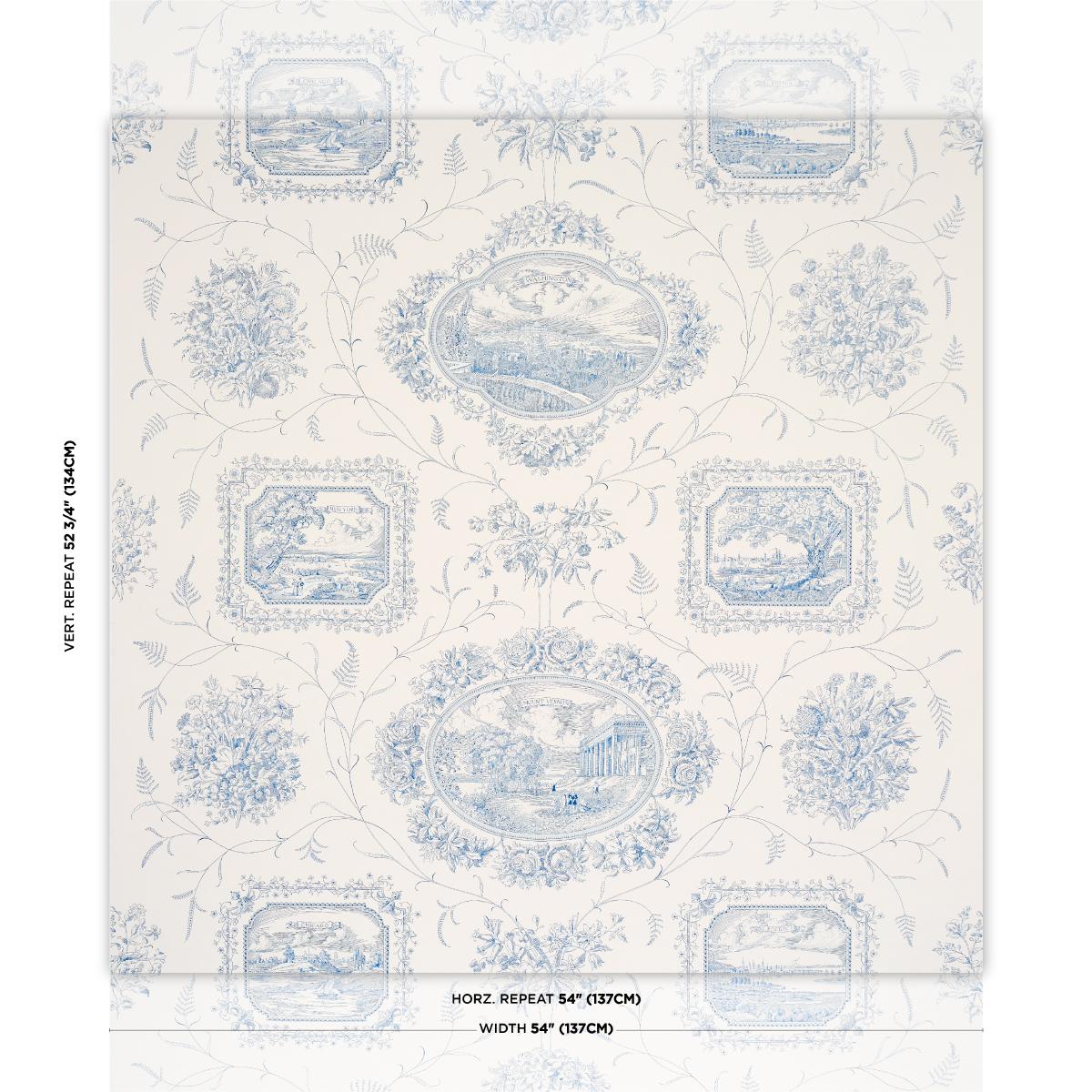 Schumacher Century Scenic Toile Blue Wallpaper