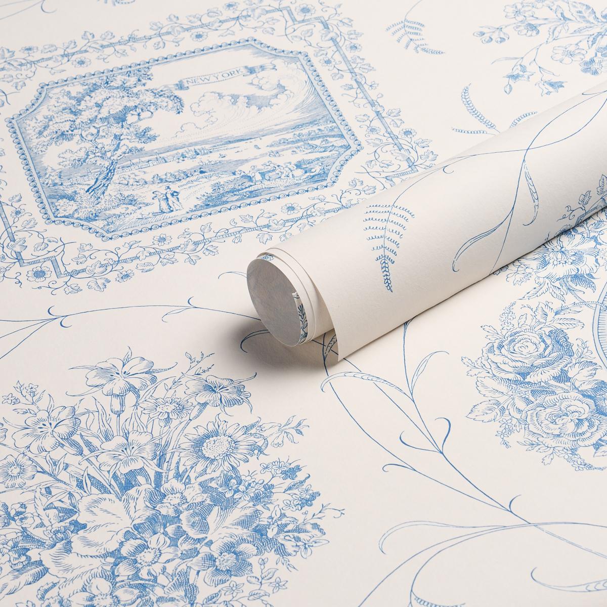 Schumacher Century Scenic Toile Blue Wallpaper