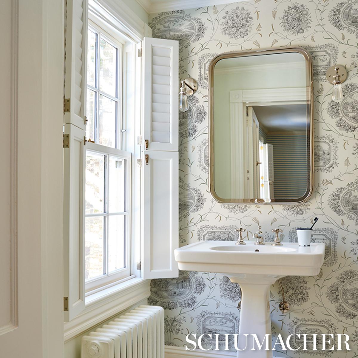 Schumacher Century Scenic Toile Black Wallpaper