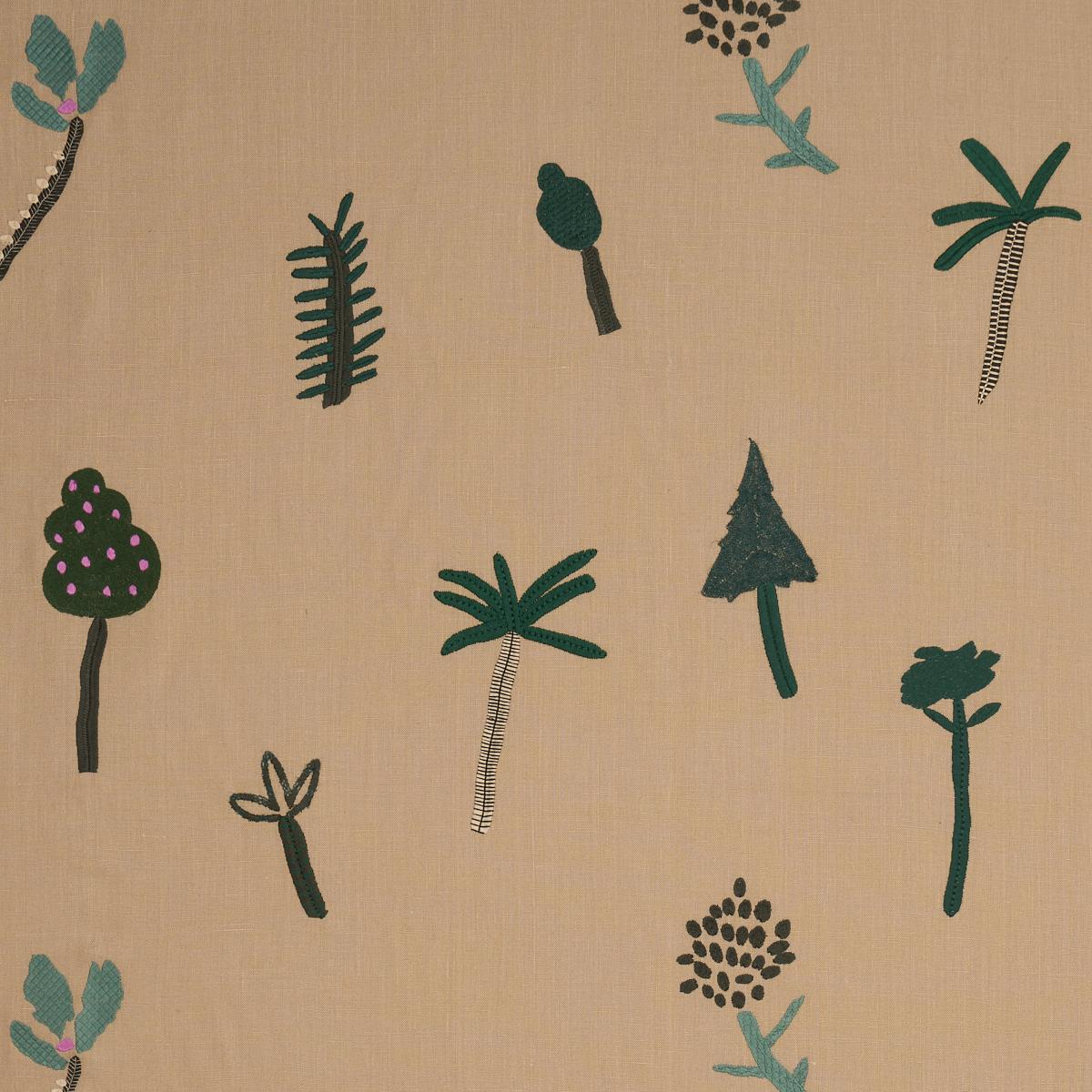 Schumacher Tropical Trees Green On Natural Fabric