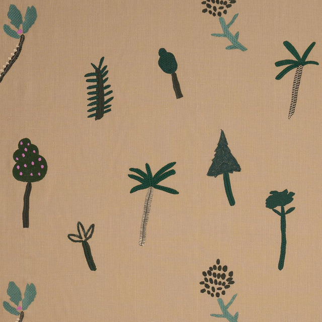 Schumacher Tropical Trees Green On Natural Fabric