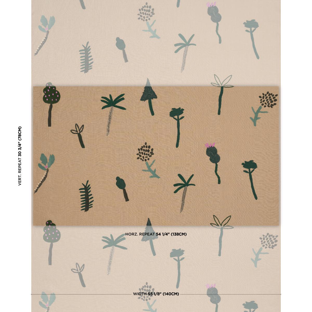 Schumacher Tropical Trees Green On Natural Fabric
