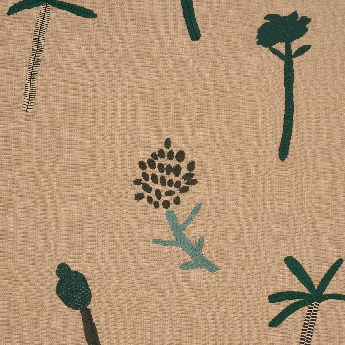 Schumacher Tropical Trees Green On Natural Fabric