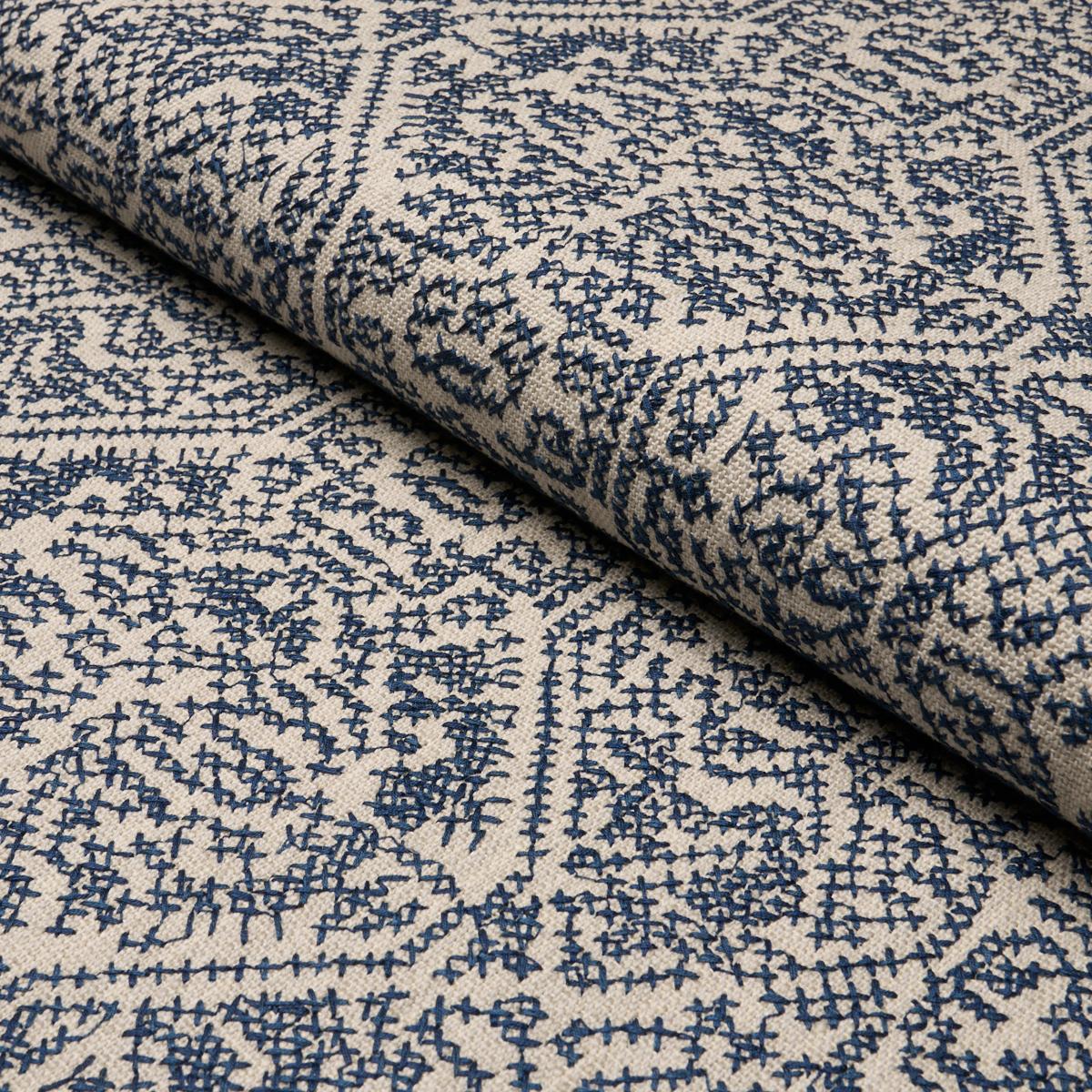Schumacher Orion Embroidery Indigo Fabric