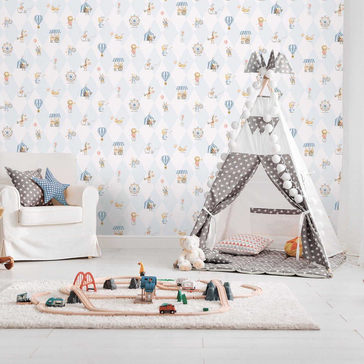 Galerie 282-2 Bambino Cirque Blue Wallpaper 282-2 Blue Wallpaper