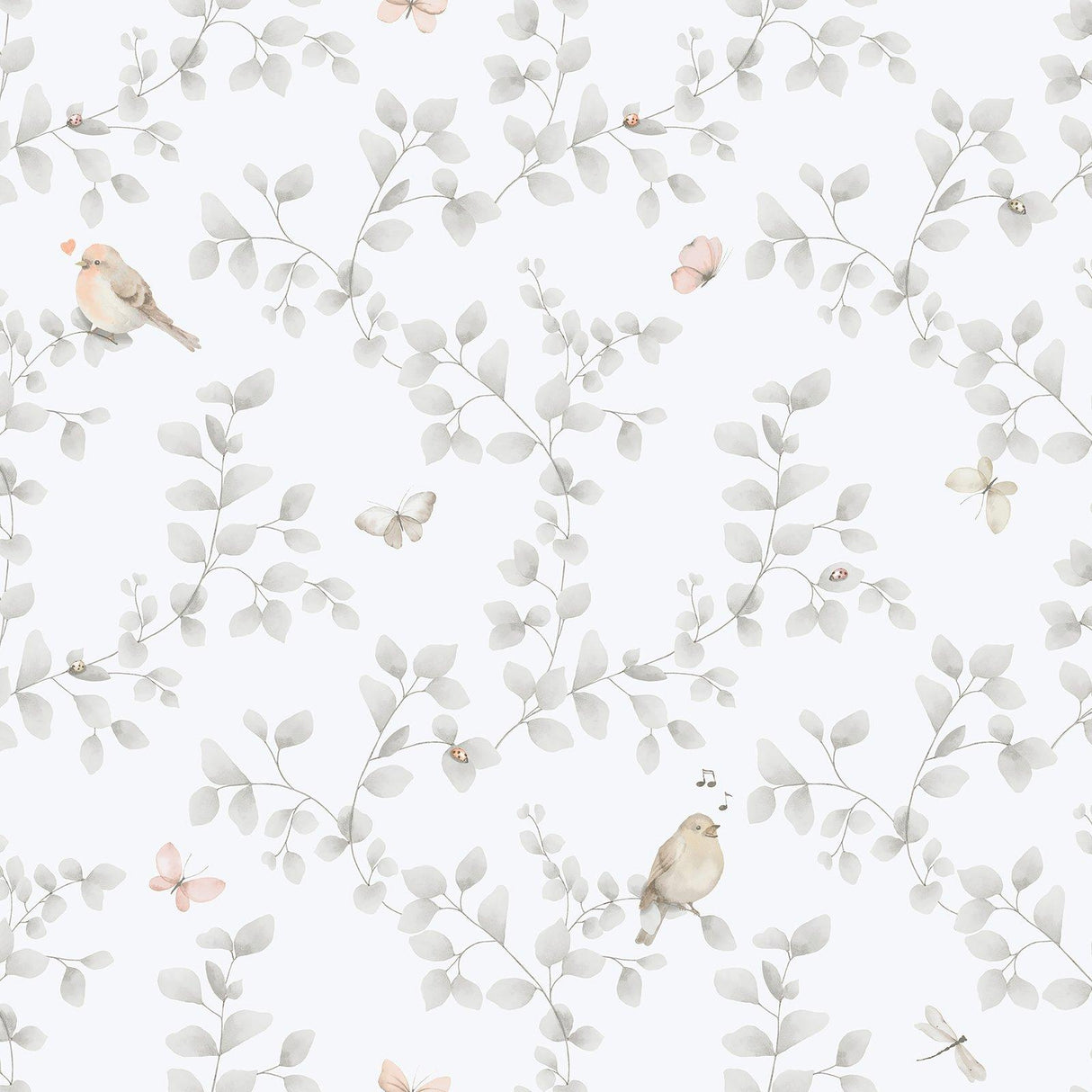 Galerie 284-2 Bambino Birdy Silver Grey Wallpaper 284-2 Silver Grey Wallpaper