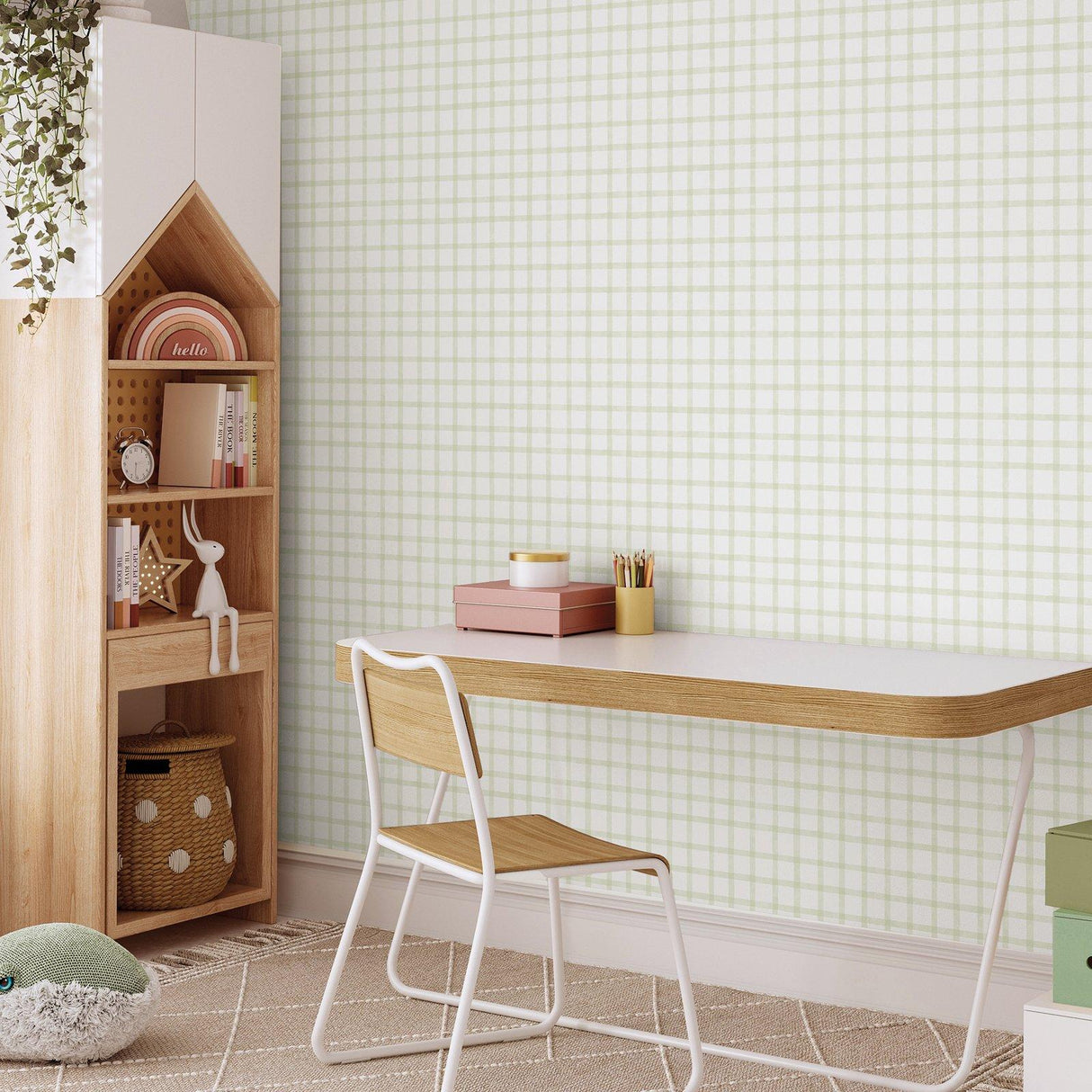 Galerie 290-4 Bambino Watercolour Checks Green Wallpaper 290-4 Green Wallpaper