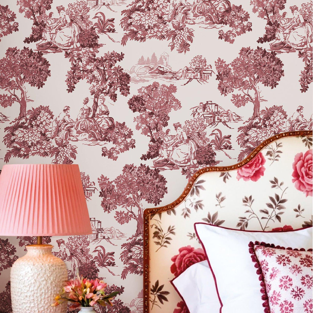 Galerie 8343 Blooming Garden Toile Red Wallpaper 8343 Red Wallpaper