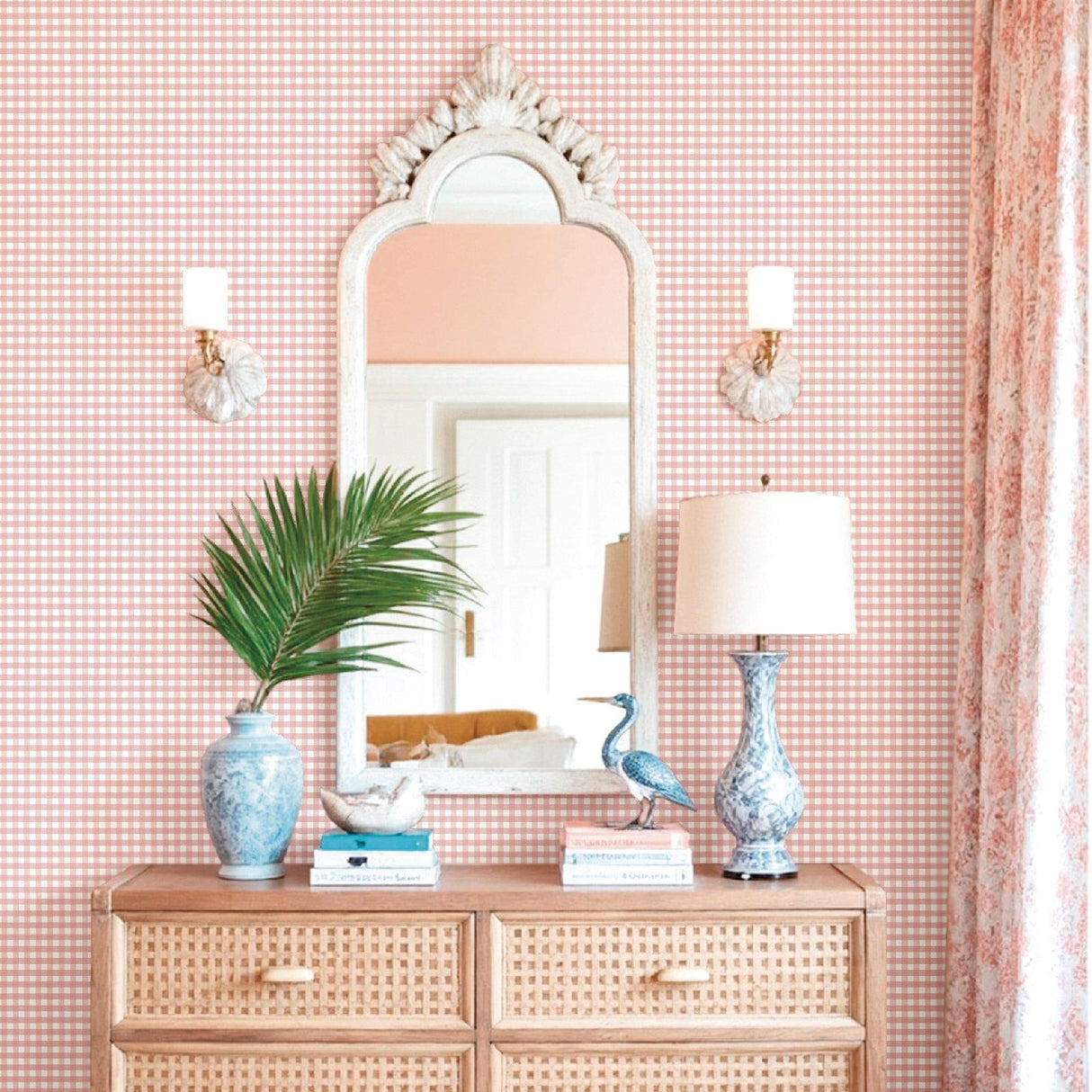 Galerie 8394 Blooming Garden Check Plaid Pink Wallpaper 8394 Pink Wallpaper