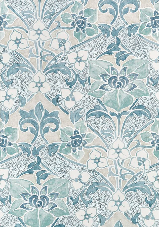 Thibaut Woodford Spa Blue Wallpaper