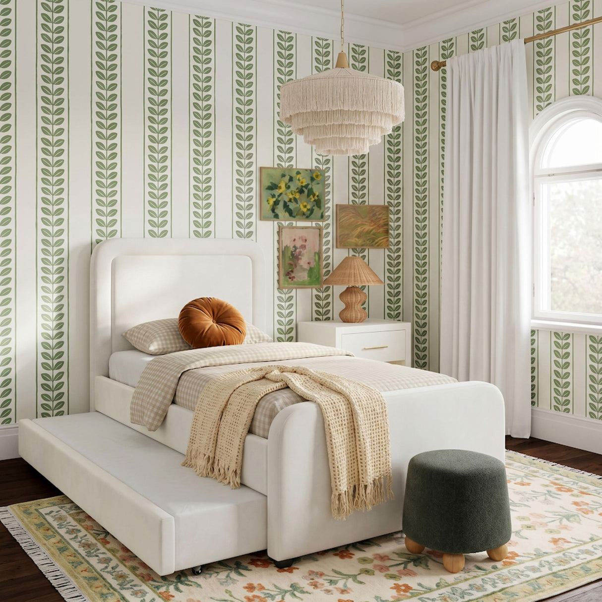 TOV Briella Cream Velvet Trundle Bed