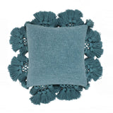 TOV Stone Washed Denim Blue Cotton Tasseled Pillow Cover Cover
