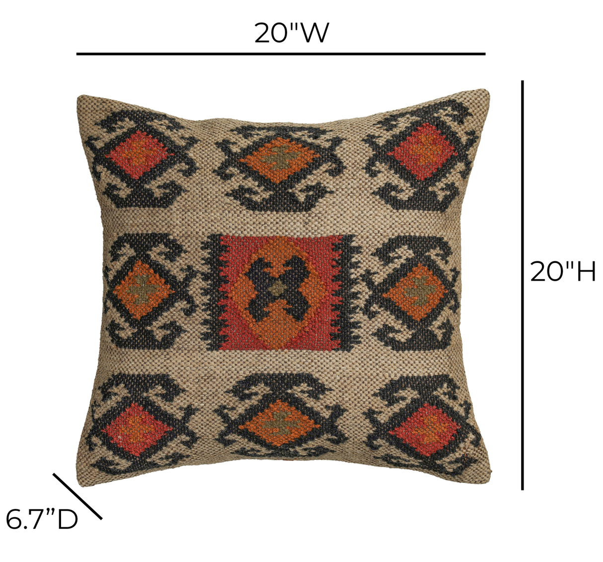 TOV Terra "Clay" 20 inch Square Wool and Jute Kilim Throw Pillow