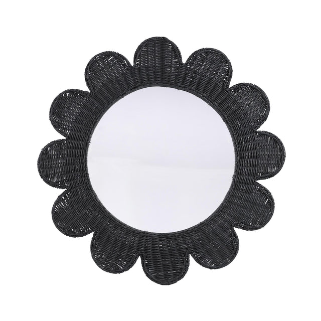 TOV Coralie Black Rattan Round Mirror