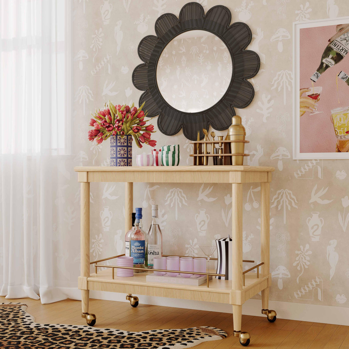 TOV Coralie Black Rattan Round Mirror