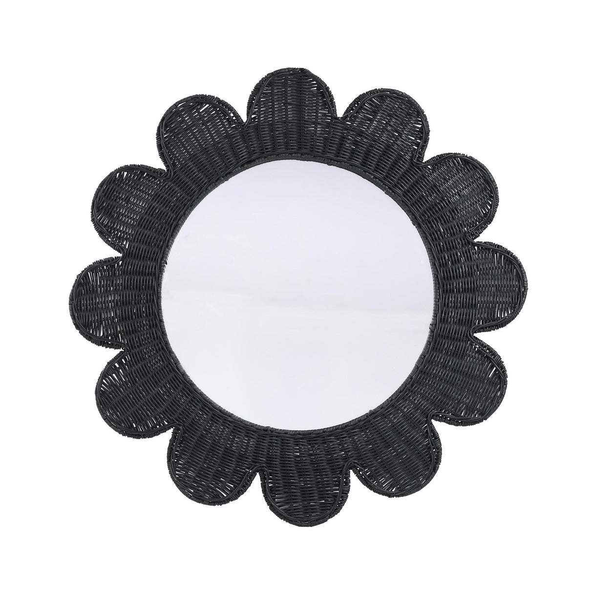 TOV Coralie Black Rattan Round Mirror