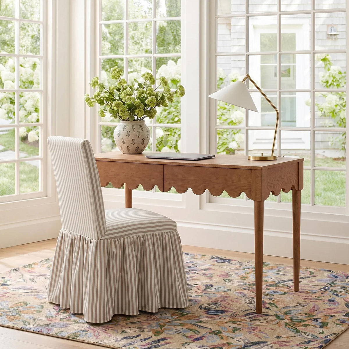 TOV Gertrude Khaki Striped Linen Dining Chair