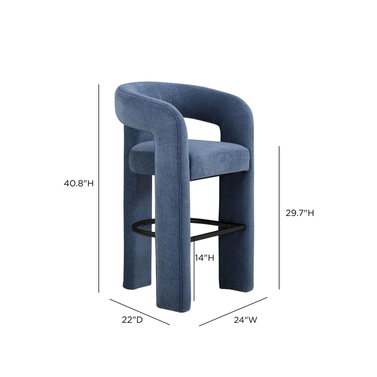 TOV Malone Denim Blue Performance Fabric Bar Stool