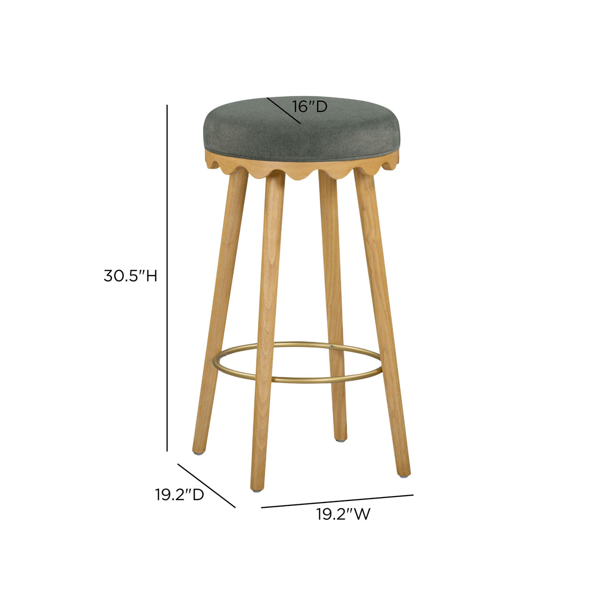 TOV Oodle Green Performance Vegan Mohair Natural Bar Stool