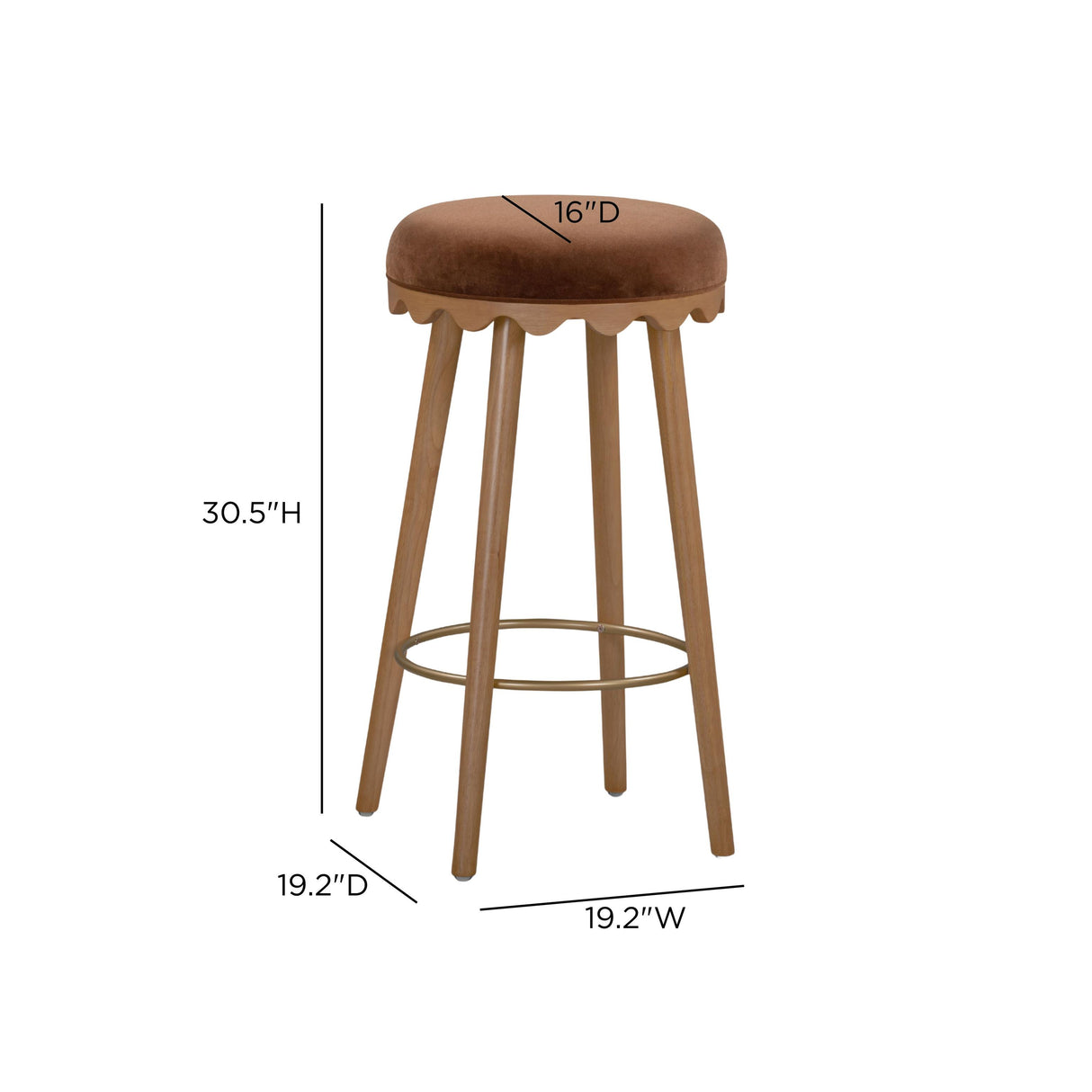 TOV Oodle Bronze Performance Vegan Mohair Light Walnut Bar Stool