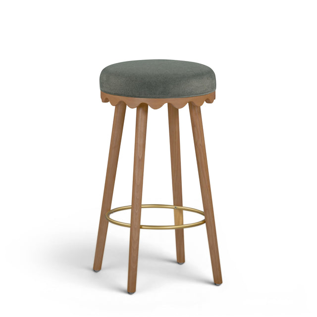 TOV Oodle Green Performance Vegan Mohair Light Walnut Bar Stool