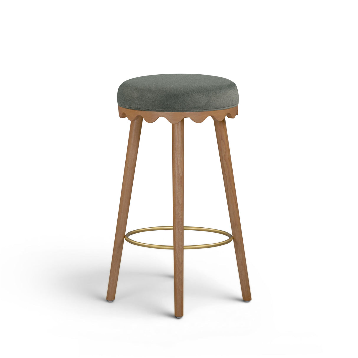 TOV Oodle Green Performance Vegan Mohair Light Walnut Bar Stool