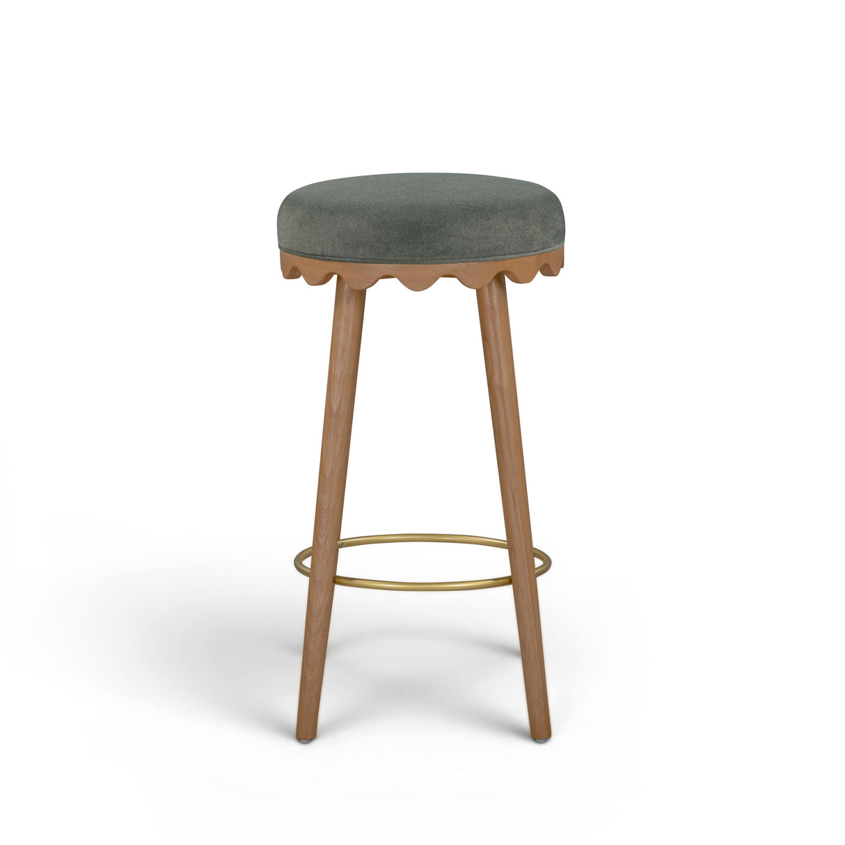 TOV Oodle Green Performance Vegan Mohair Light Walnut Bar Stool