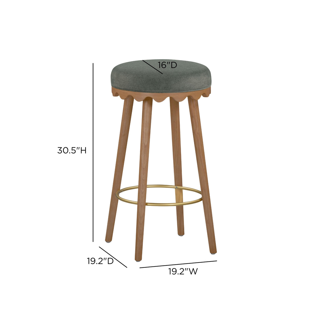 TOV Oodle Green Performance Vegan Mohair Light Walnut Bar Stool