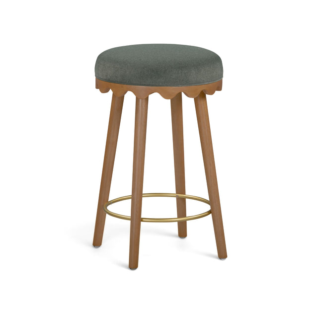 TOV Oodle Green Performance Vegan Mohair Light Walnut Counter Stool