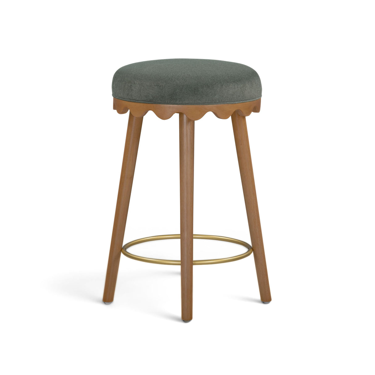 TOV Oodle Green Performance Vegan Mohair Light Walnut Counter Stool