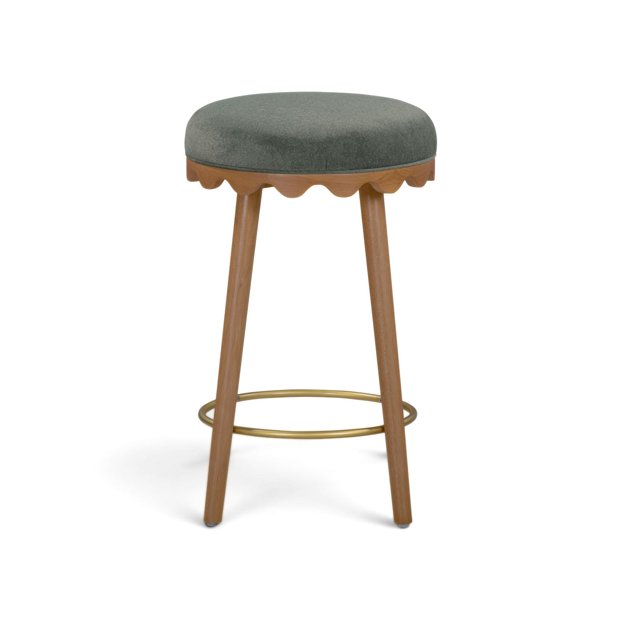 TOV Oodle Green Performance Vegan Mohair Light Walnut Counter Stool