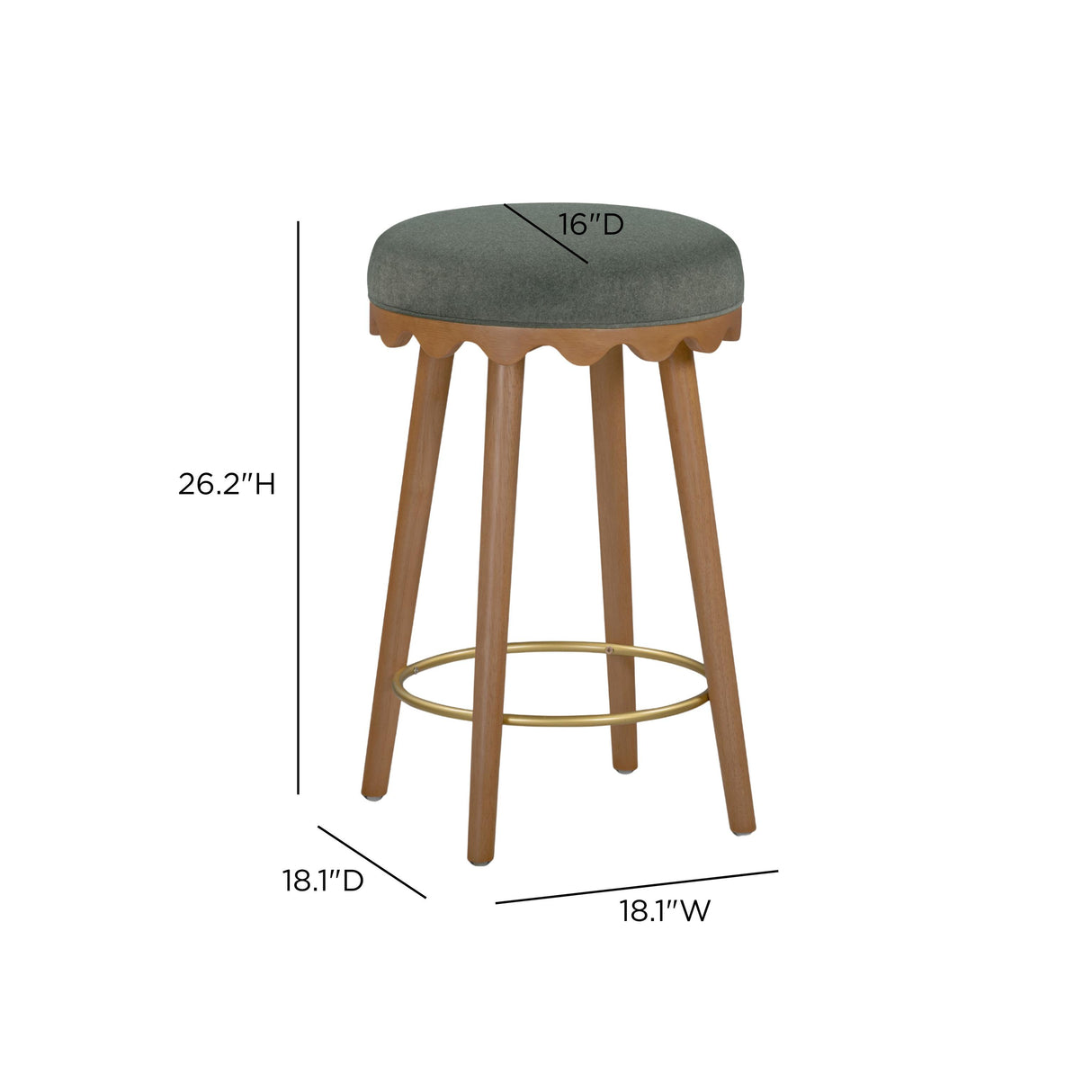 TOV Oodle Green Performance Vegan Mohair Light Walnut Counter Stool
