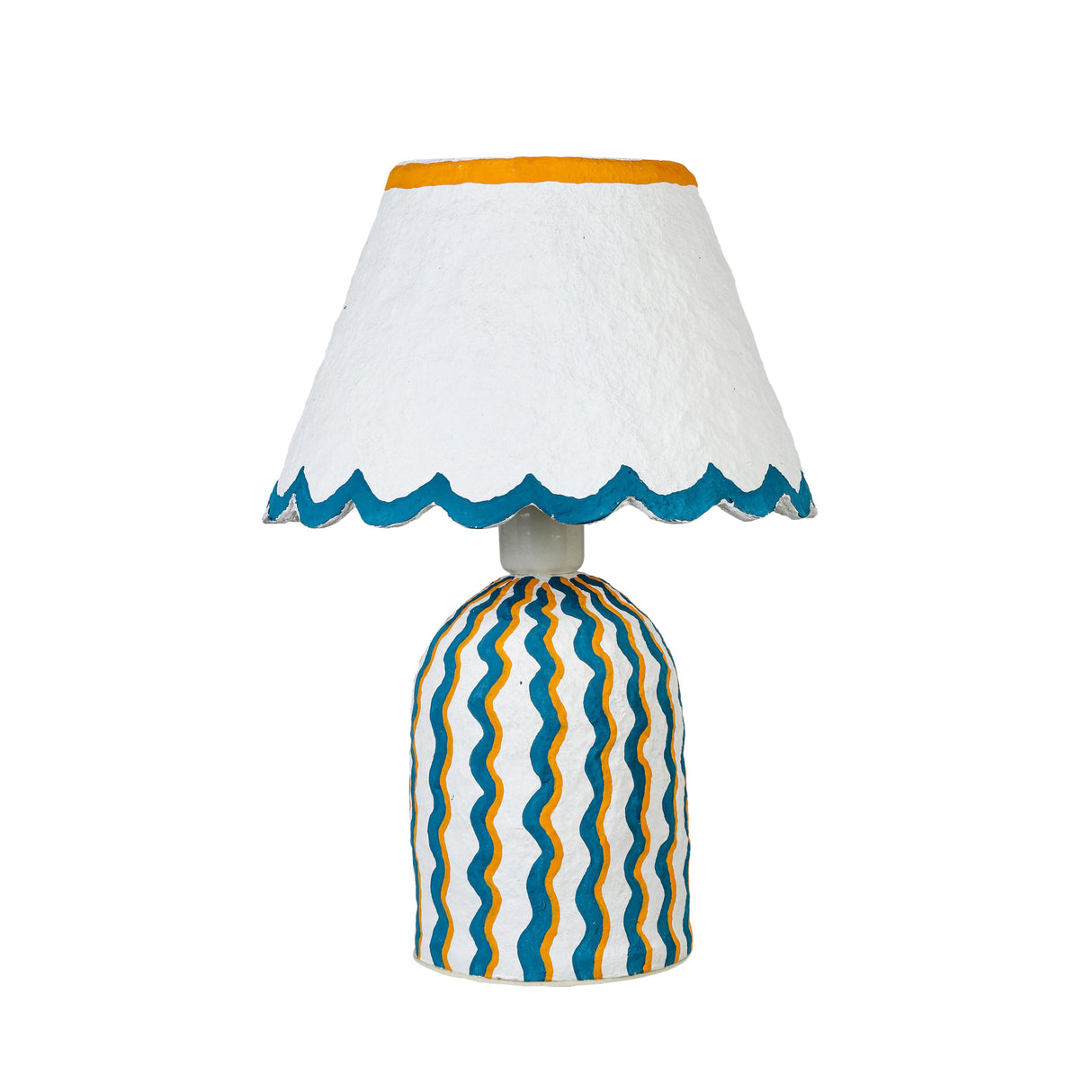 TOV Blum Blue Peach Scalloped Cotton Mache Table Lamp