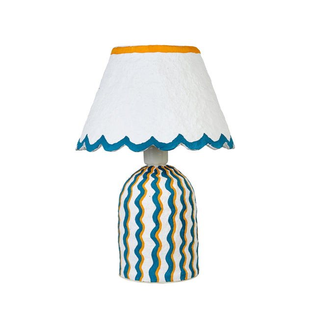 TOV Blum Blue Peach Scalloped Cotton Mache Table Lamp
