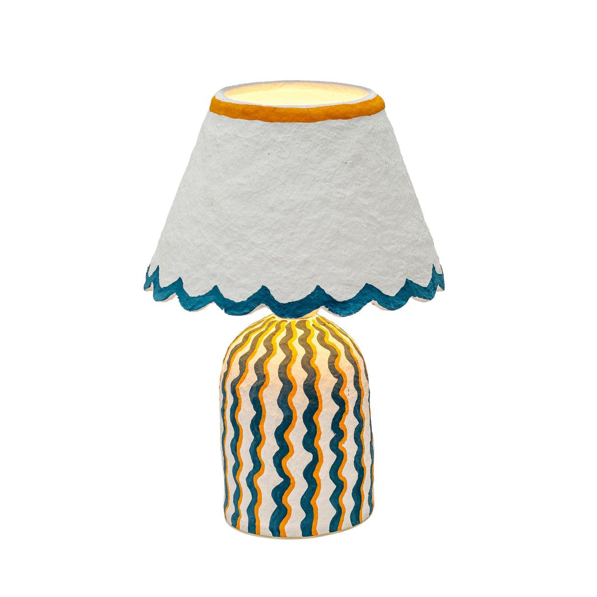 TOV Blum Blue Peach Scalloped Cotton Mache Table Lamp