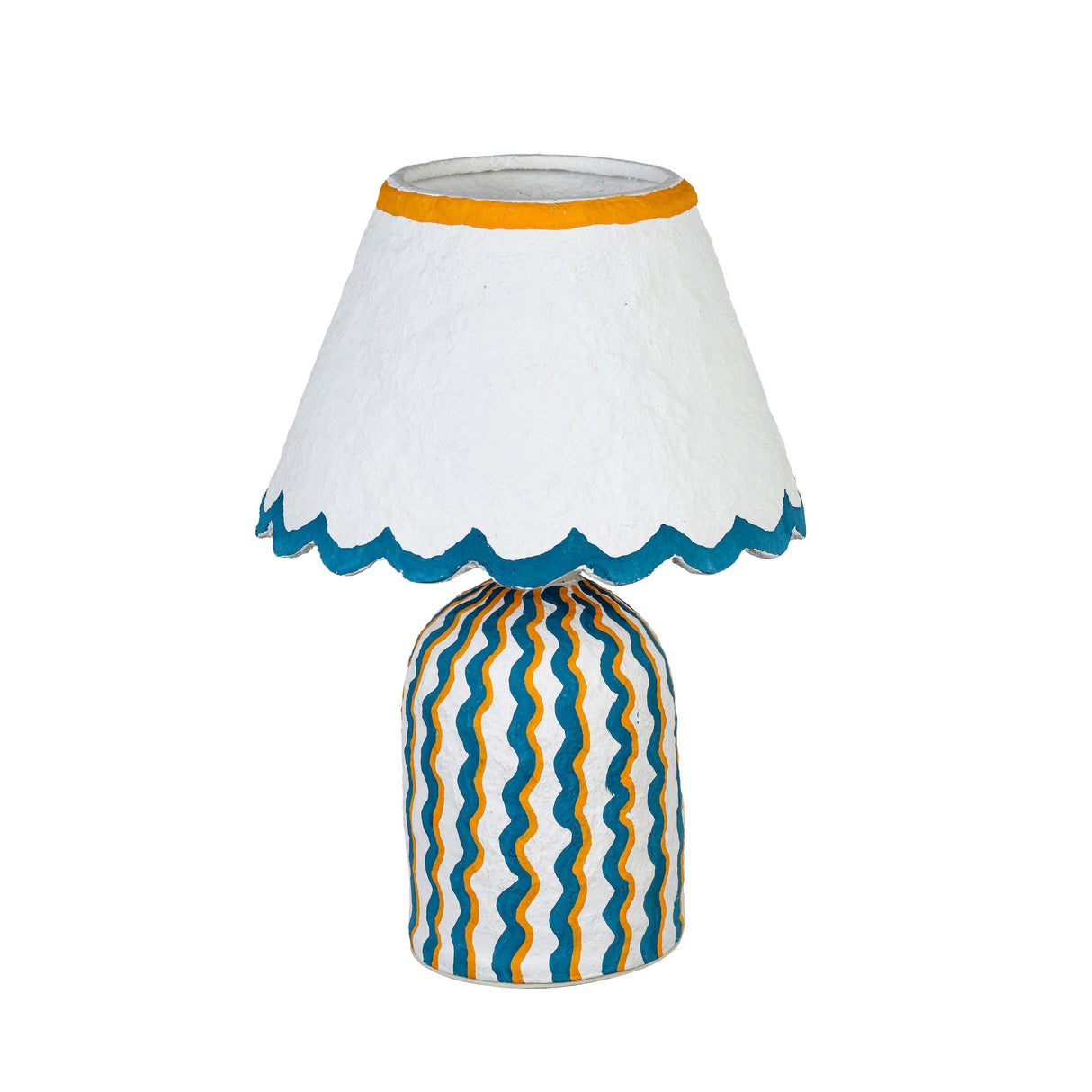 TOV Blum Blue Peach Scalloped Cotton Mache Table Lamp