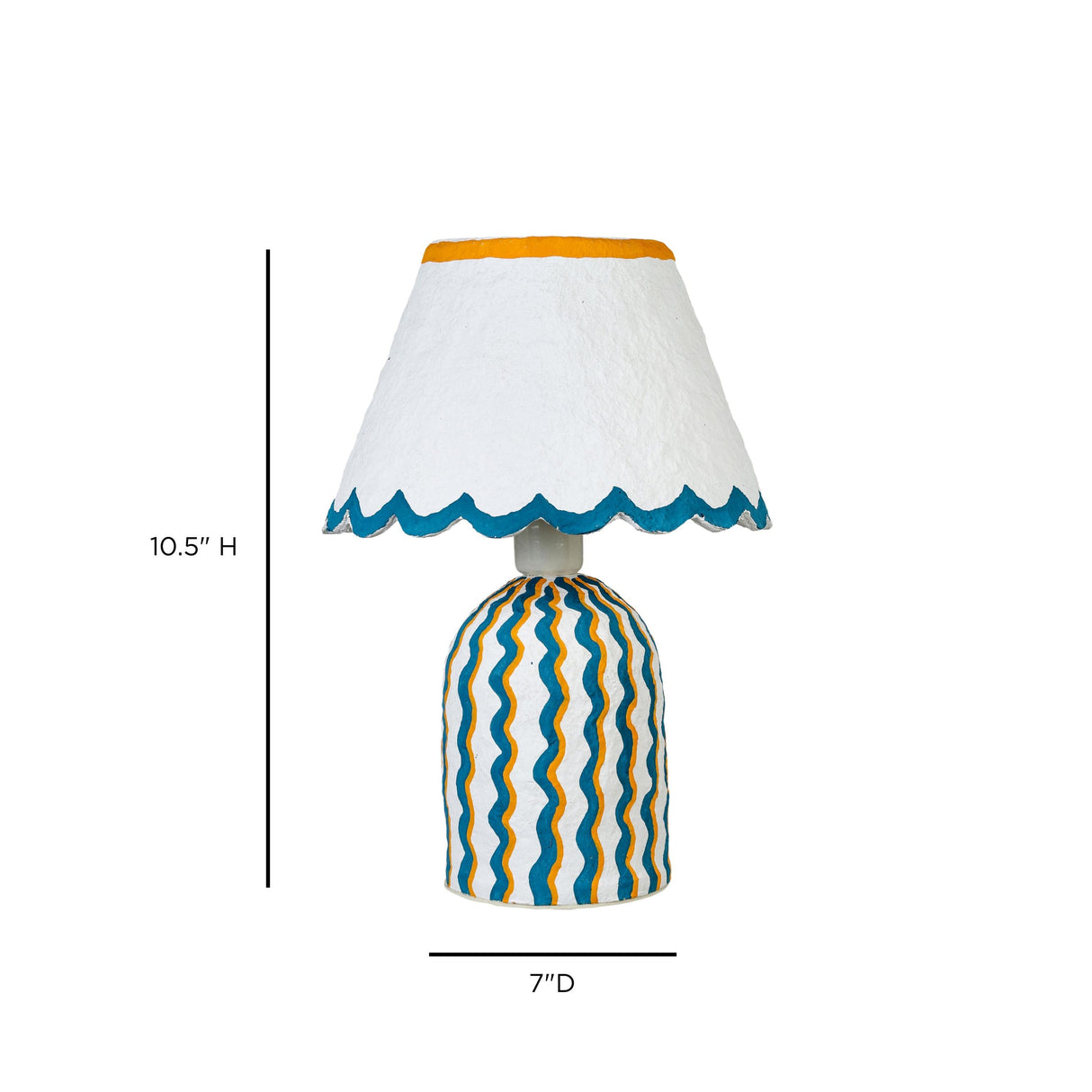 TOV Blum Blue Peach Scalloped Cotton Mache Table Lamp