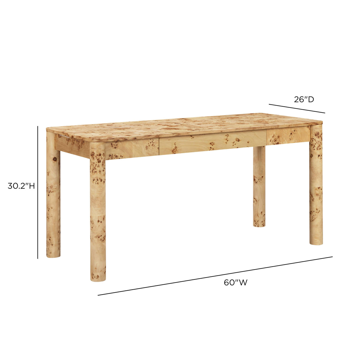 TOV Berri Natural Burl 3-Drawer Work Desk