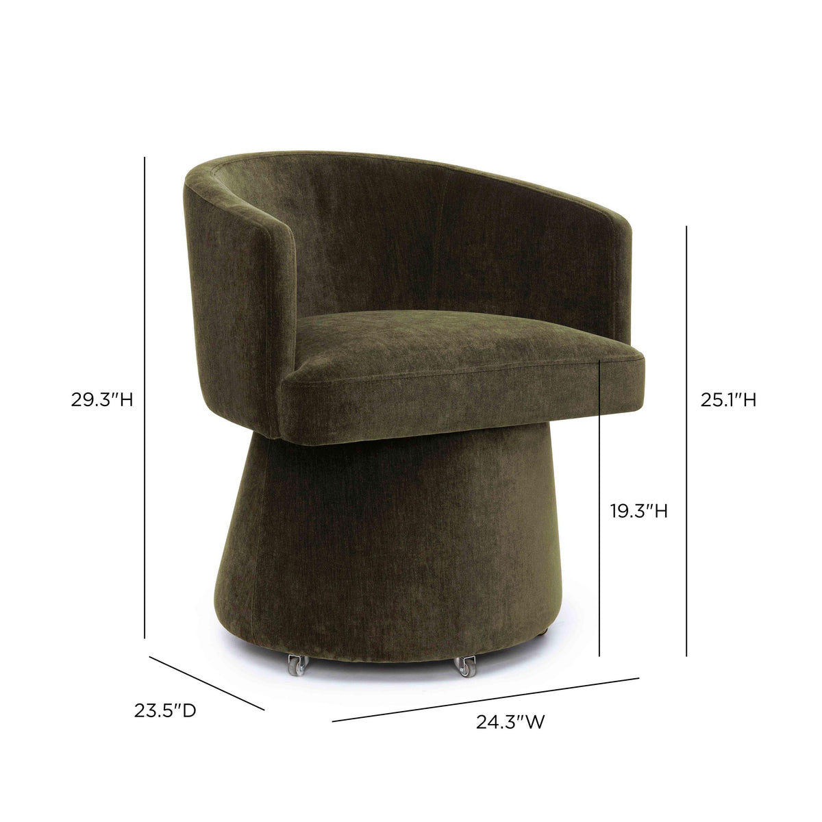 TOV Kristen Moss Olive Green Upcycled Chenille Rolling Desk Chair