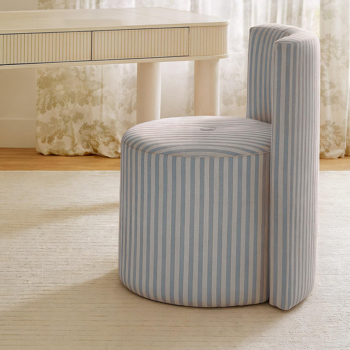 TOV Alyssa Blue Striped Linen Rolling Desk Chair