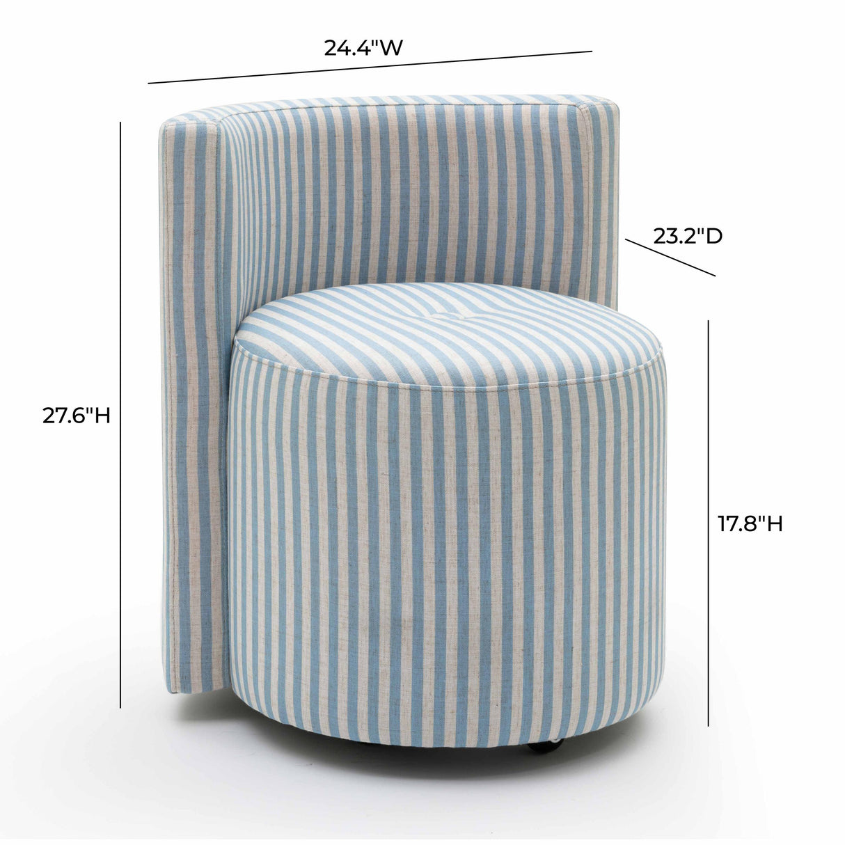 TOV Alyssa Blue Striped Linen Rolling Desk Chair