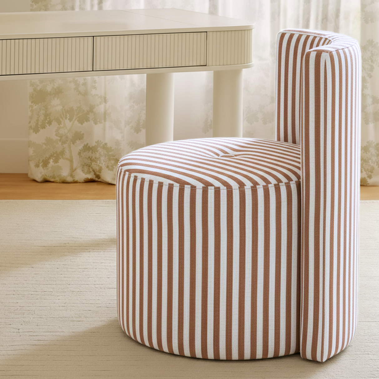 TOV Alyssa Brown Striped Linen Rolling Desk Chair