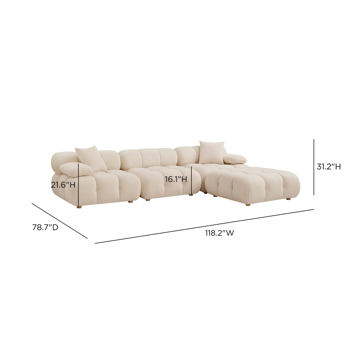 TOV Calliope Cream Performance Velvet 4-piece Modular Sectional